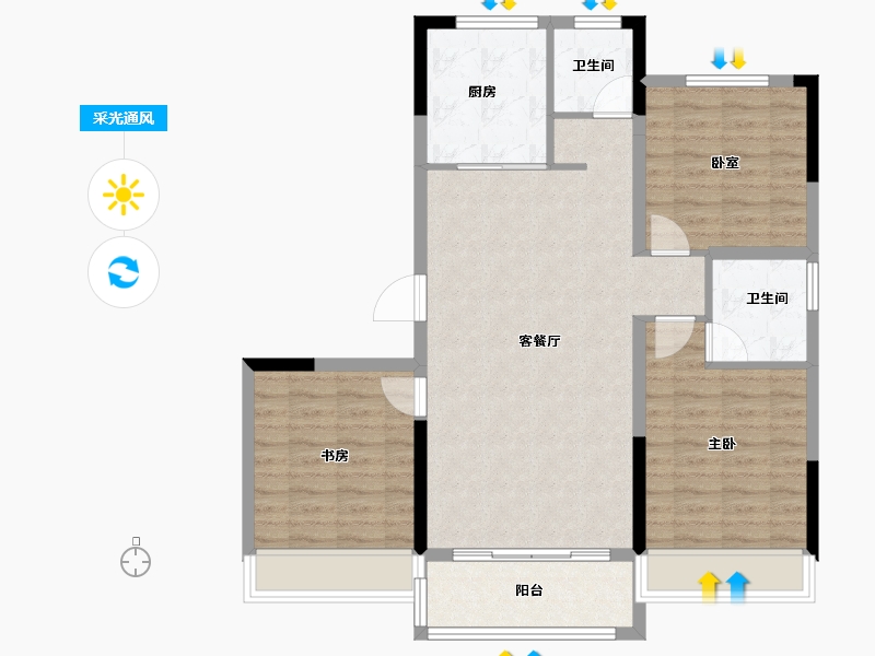 安徽省-马鞍山市-中奥江南云筑-90.42-户型库-采光通风