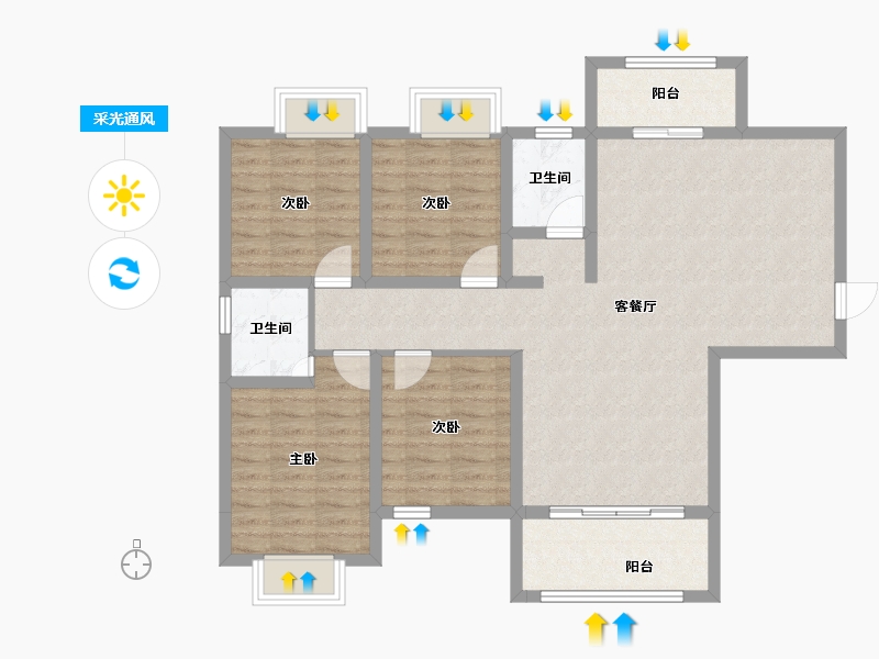 湖南省-湘潭市-​吉润华府-100.15-户型库-采光通风