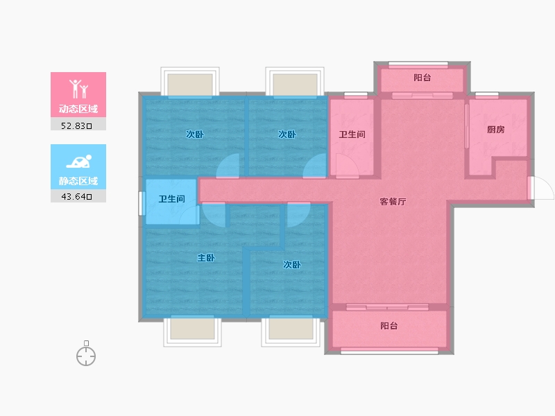 湖南省-湘潭市-​吉润华府-85.95-户型库-动静分区