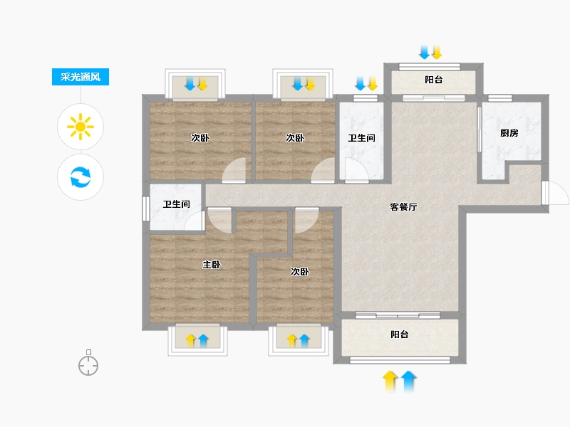 湖南省-湘潭市-​吉润华府-85.95-户型库-采光通风