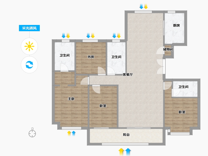 广西壮族自治区-南宁市-国宾一号-120.00-户型库-采光通风