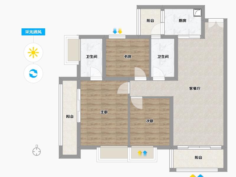 贵州省-遵义市-龙城御景-96.00-户型库-采光通风