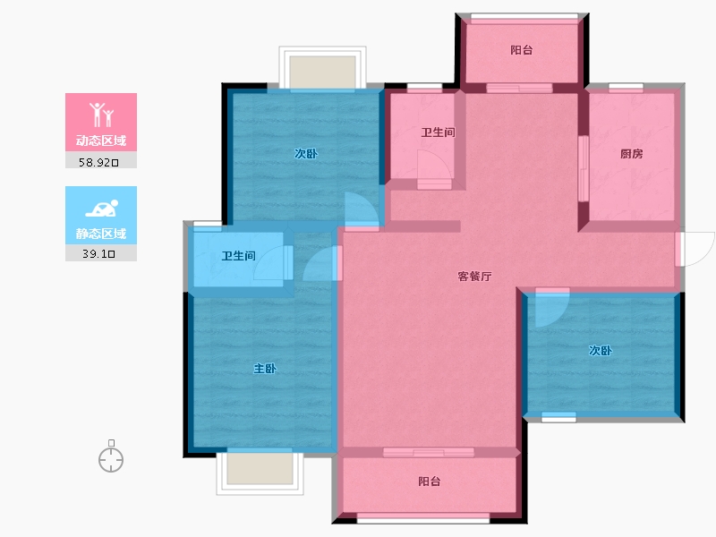 湖南省-湘潭市-​吉润华府-85.91-户型库-动静分区