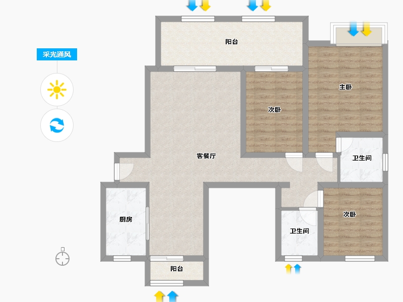 陕西省-铜川市-缙颐御璟名第-103.00-户型库-采光通风