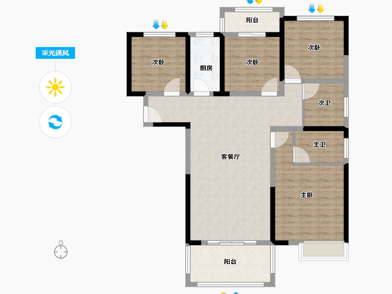 江苏省-镇江市-粤港·臻园-116.93-户型库-采光通风