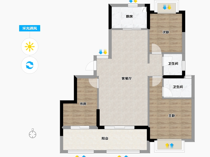 福建省-漳州市-碧桂园公园上城-83.20-户型库-采光通风