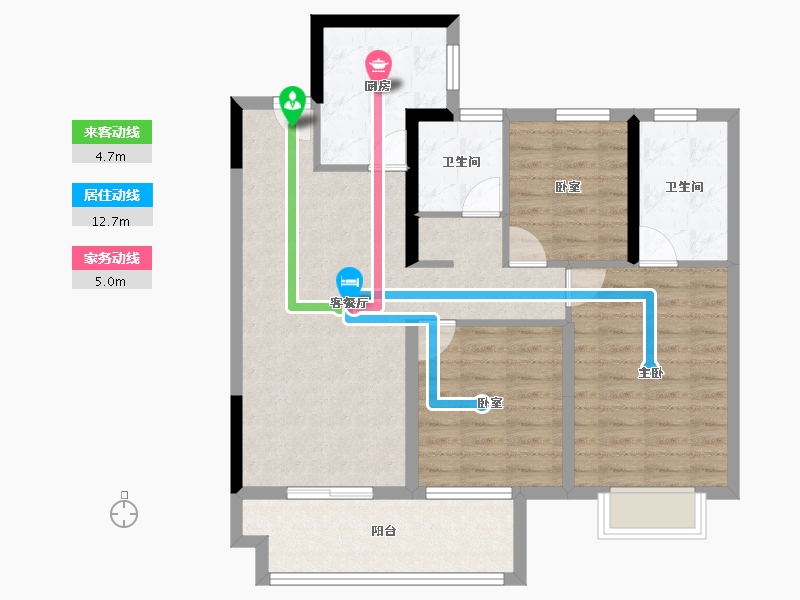 湖北省-襄阳市-海伦堡金科东方美院-86.40-户型库-动静线