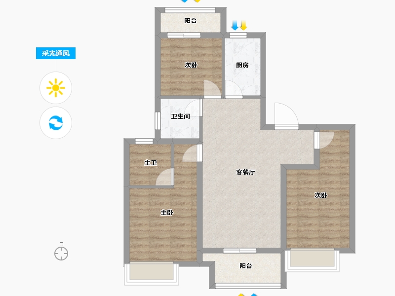 四川省-成都市-景瑞誉璟风华-76.85-户型库-采光通风