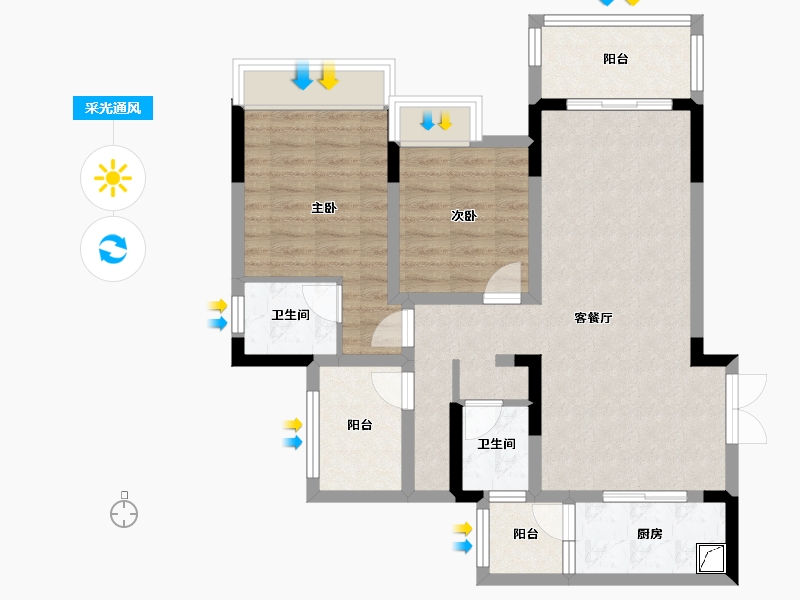 重庆-重庆市-桃源居·香澜山-85.00-户型库-采光通风