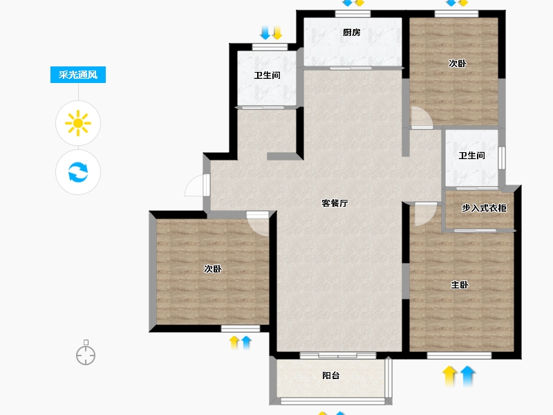 山东省-烟台市-大华上海滩花园-112.00-户型库-采光通风