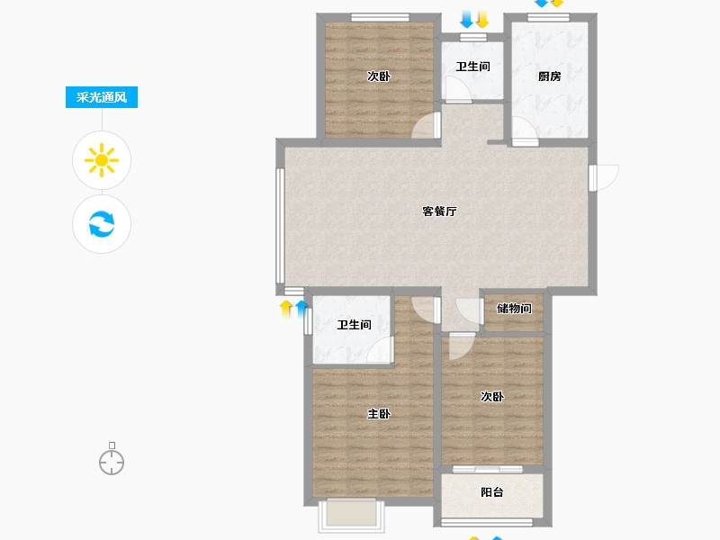 山东省-烟台市-国泰海韵华府-109.60-户型库-采光通风