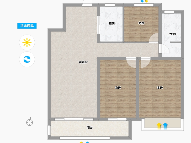 山东省-烟台市-国泰海韵华府-100.79-户型库-采光通风