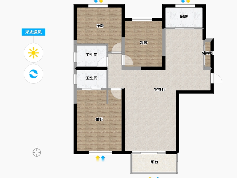 山东省-烟台市-大华上海滩花园-102.40-户型库-采光通风