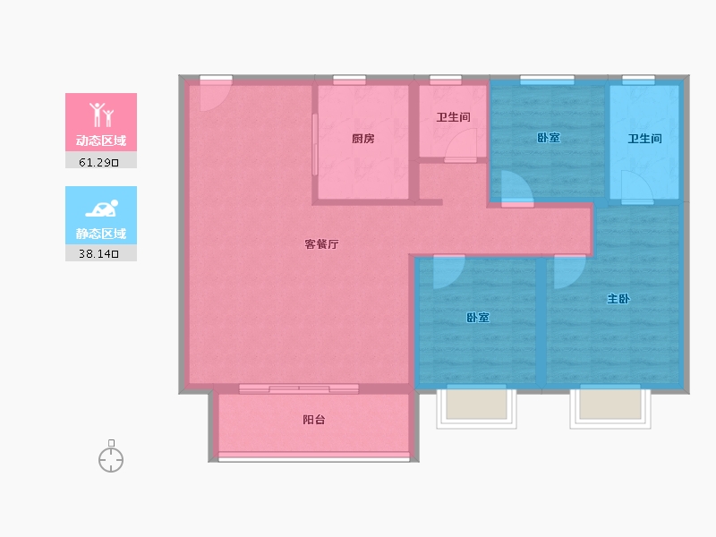 江苏省-镇江市-万科翡翠公园-89.60-户型库-动静分区