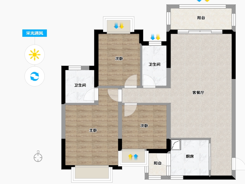 四川省-成都市-恒大御景-84.55-户型库-采光通风