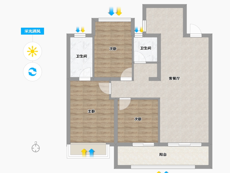 山东省-烟台市-滨湖万丽-84.79-户型库-采光通风