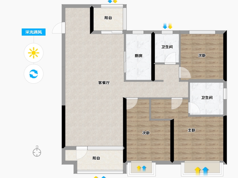 山东省-烟台市-旭辉银盛泰辉盛岚湾-102.40-户型库-采光通风