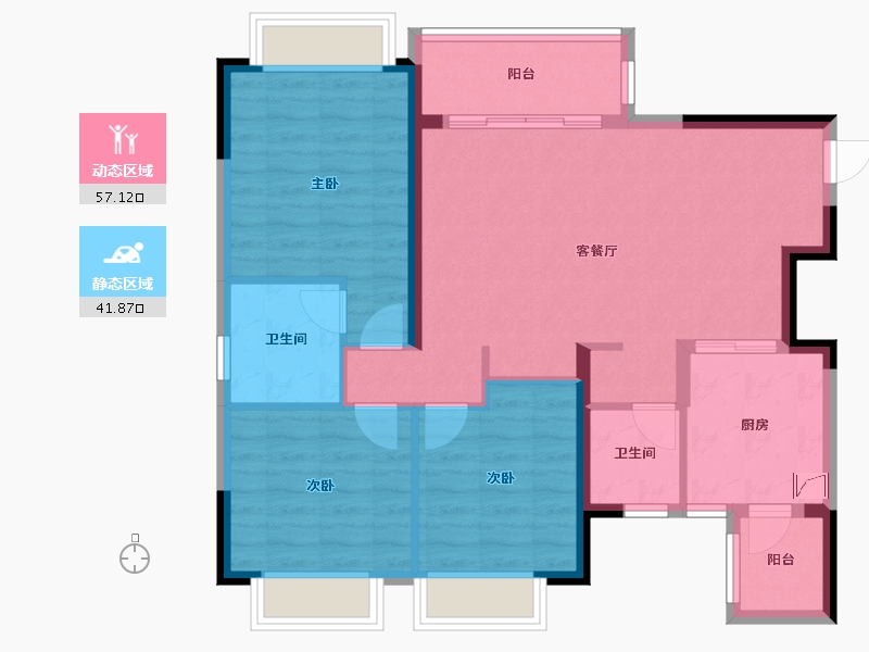 四川省-成都市-恒大御景-88.71-户型库-动静分区