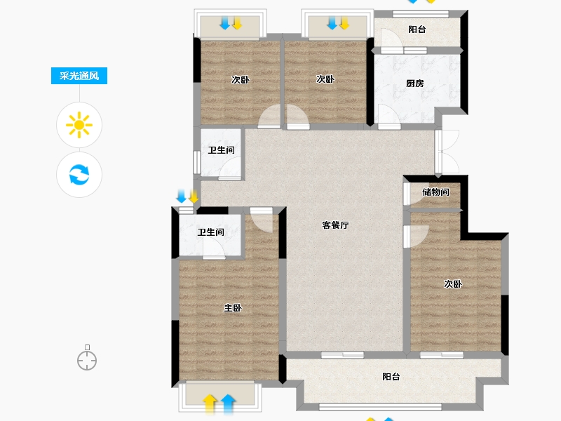 重庆-重庆市-两岸风华-114.38-户型库-采光通风