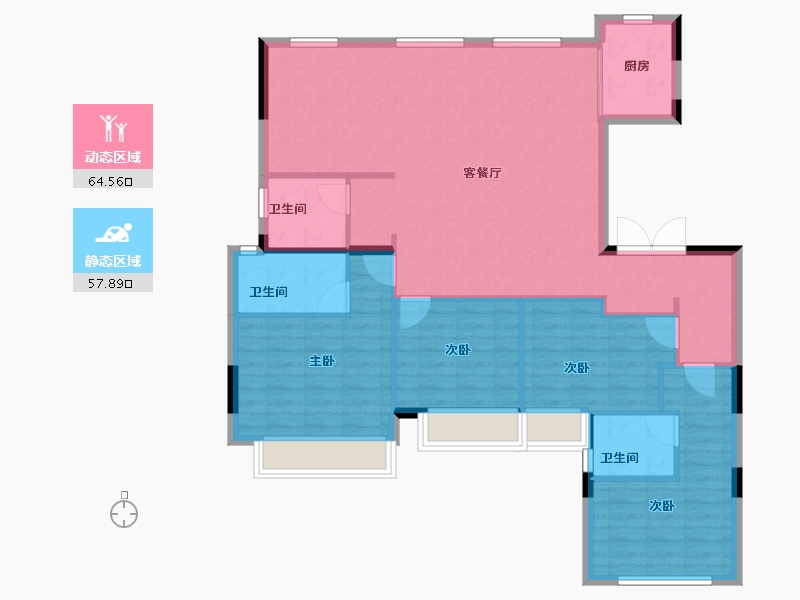 重庆-重庆市-雅居乐星瀚雅府-111.87-户型库-动静分区