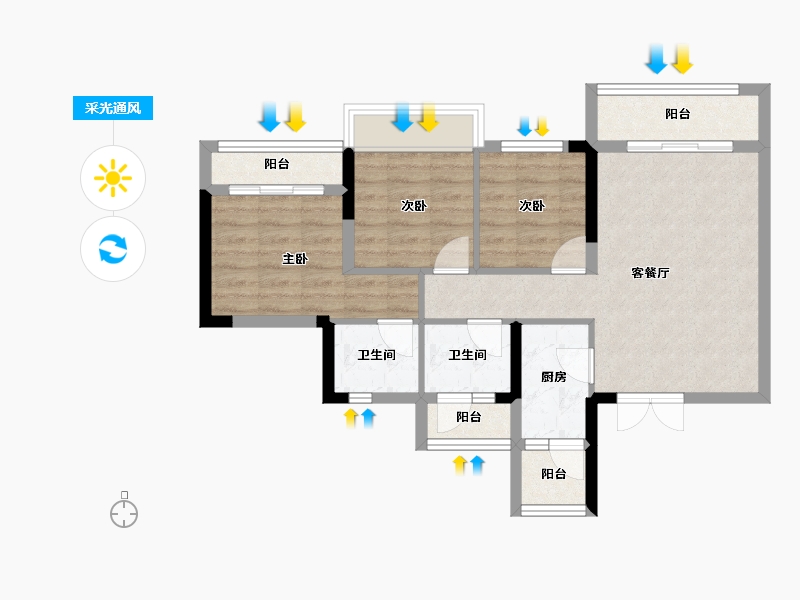 四川省-自贡市-贝蒙·玖龙天玺-69.44-户型库-采光通风