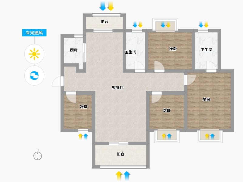 湖南省-湘潭市-​吉润华府-98.95-户型库-采光通风