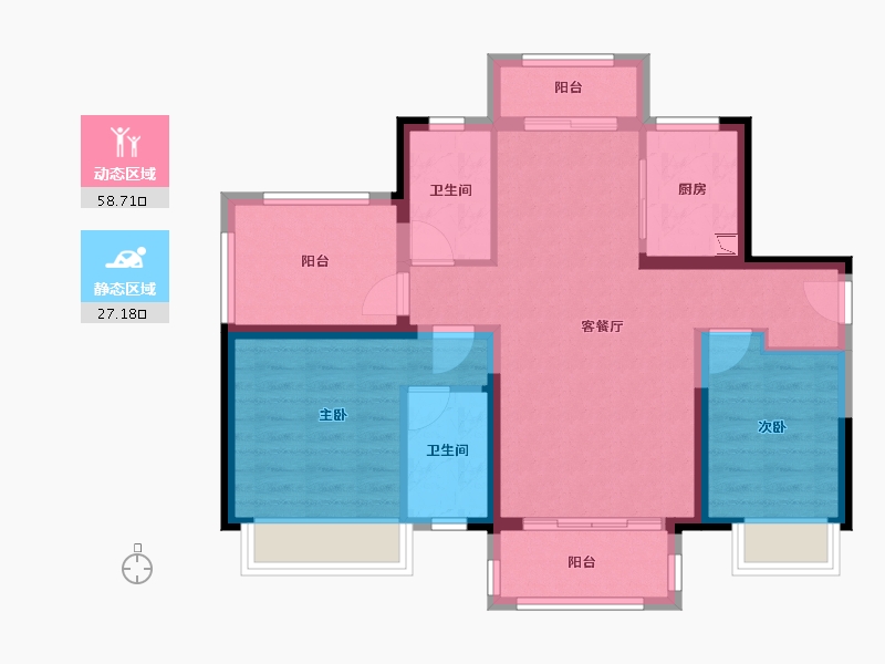 广东省-惠州市-金科蓝山府-75.82-户型库-动静分区