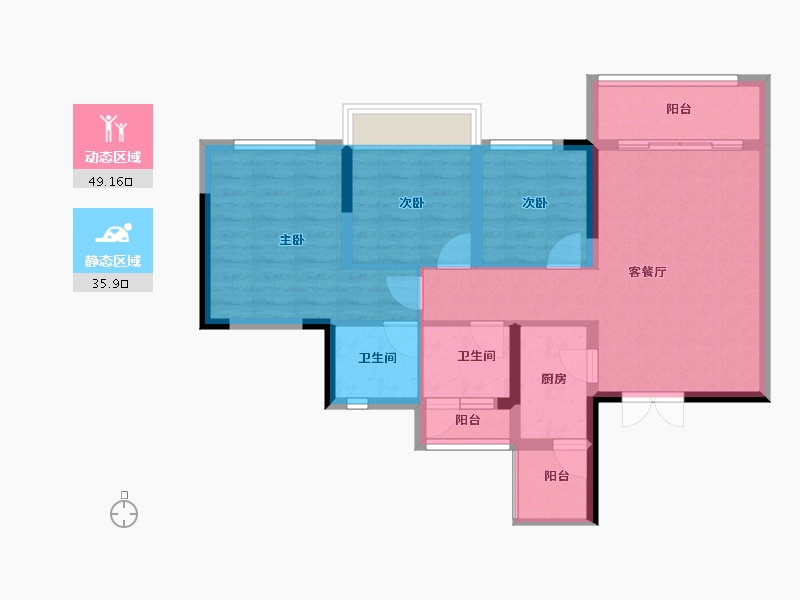 四川省-自贡市-贝蒙·玖龙天玺-75.42-户型库-动静分区