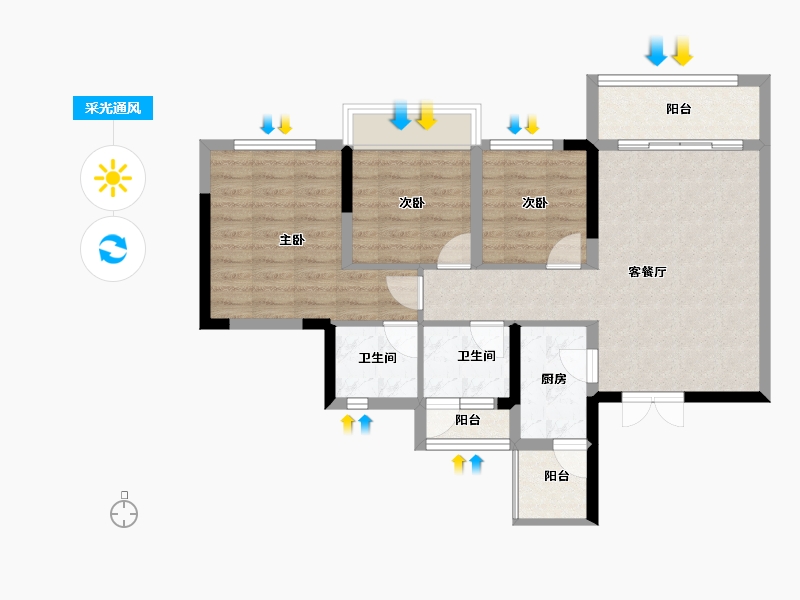 四川省-自贡市-贝蒙·玖龙天玺-75.42-户型库-采光通风