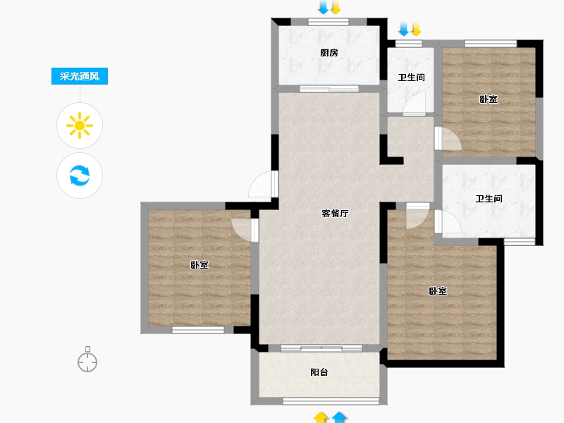 安徽省-马鞍山市-春天学府-105.11-户型库-采光通风