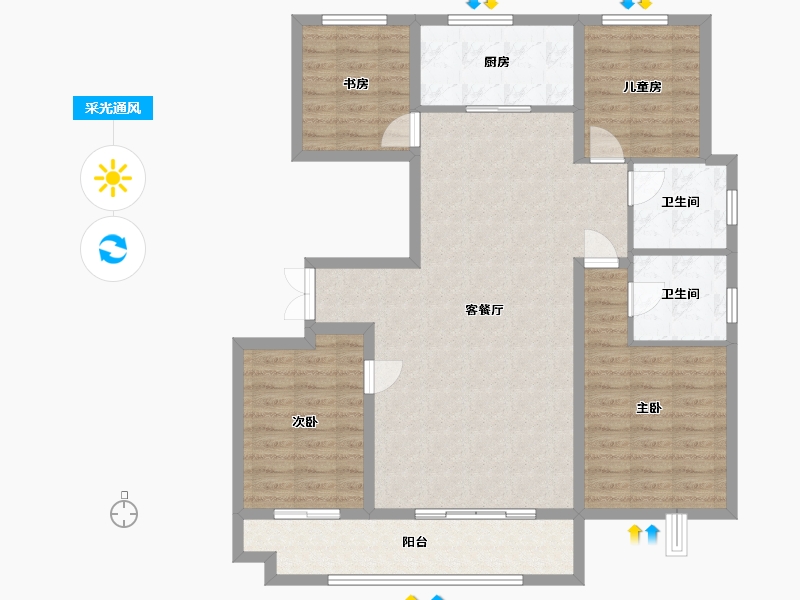 山东省-潍坊市-伯爵公馆-130.00-户型库-采光通风