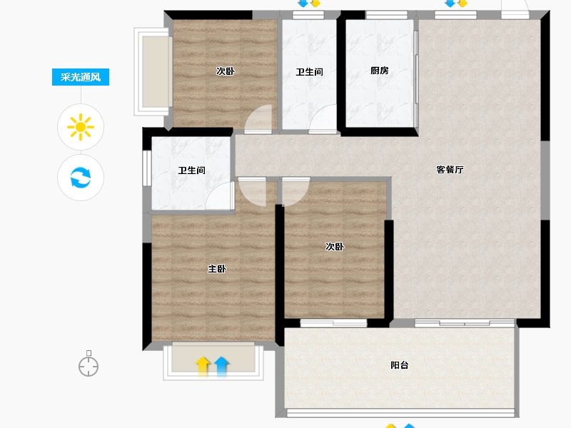 湖南省-邵阳市-阳光公园里-104.40-户型库-采光通风