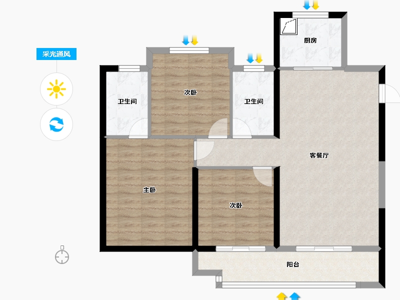 湖北省-襄阳市-金地云栖天悦-93.60-户型库-采光通风