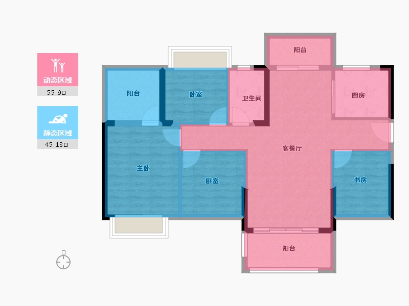 广东省-惠州市-文鼎华府-90.74-户型库-动静分区