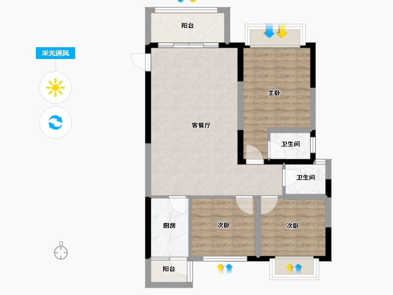 四川省-成都市-建泰御嘉花苑-74.66-户型库-采光通风