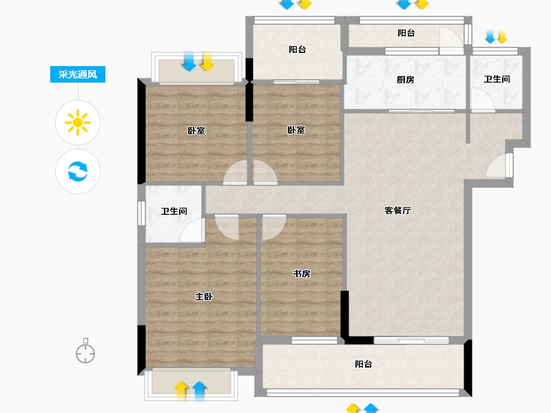 湖北省-襄阳市-房投翰林府-113.67-户型库-采光通风