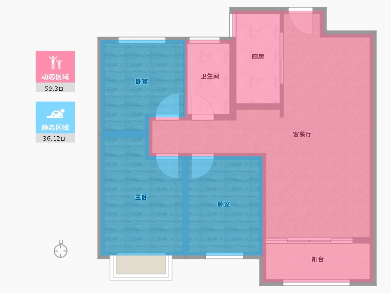 内蒙古自治区-乌兰察布市-东方·壹号院-85.42-户型库-动静分区