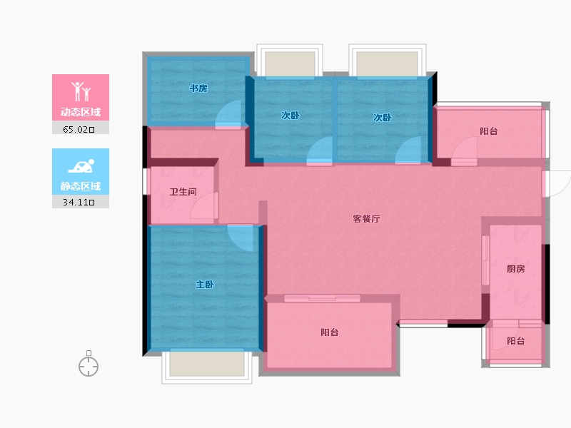 四川省-宜宾市-世茂金座云锦-87.45-户型库-动静分区