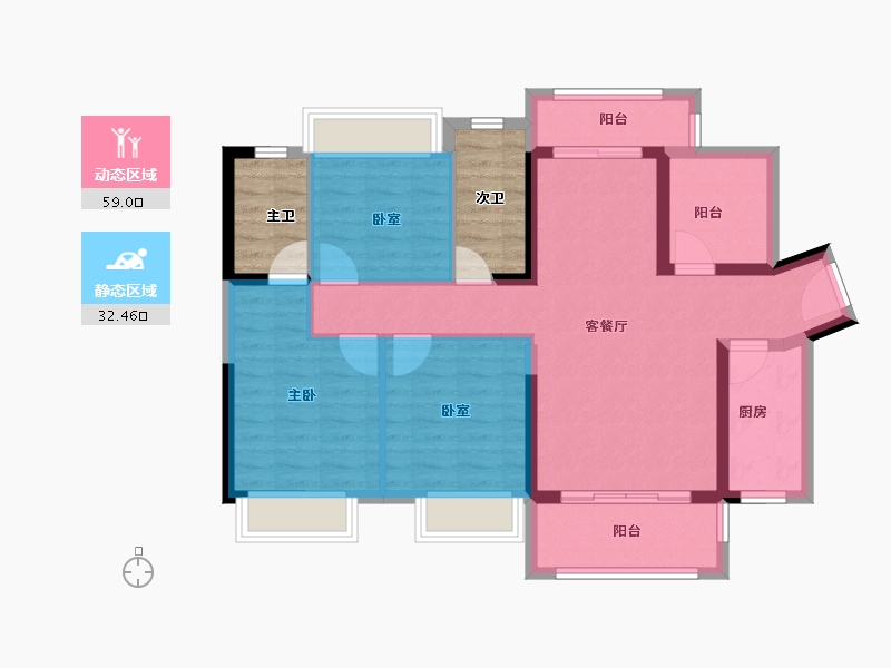 广东省-惠州市-时代可园-90.40-户型库-动静分区