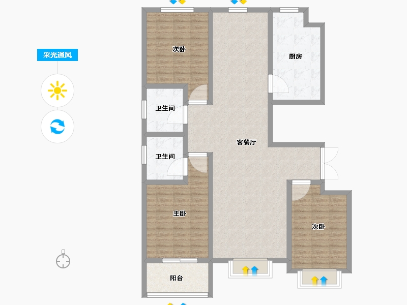 山东省-德州市-双企·龙城和悦府-128.00-户型库-采光通风