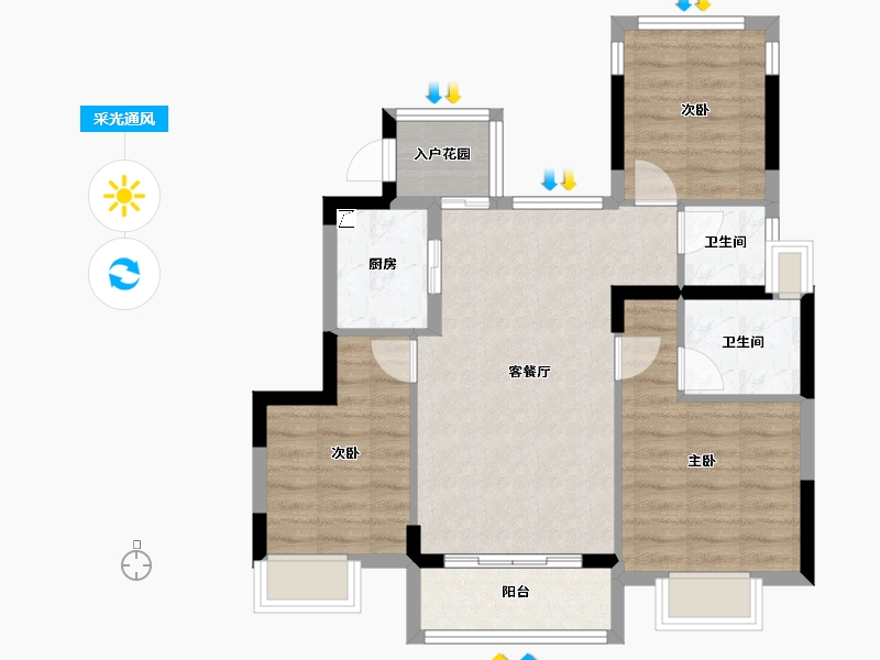 福建省-漳州市-碧桂园公园上城-71.20-户型库-采光通风