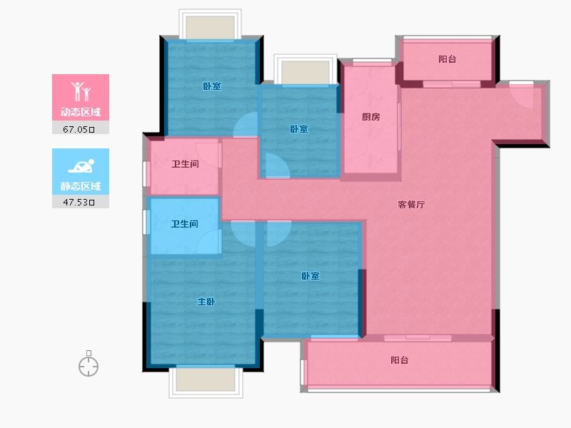 湖北省-襄阳市-海伦堡金科东方美院-102.40-户型库-动静分区