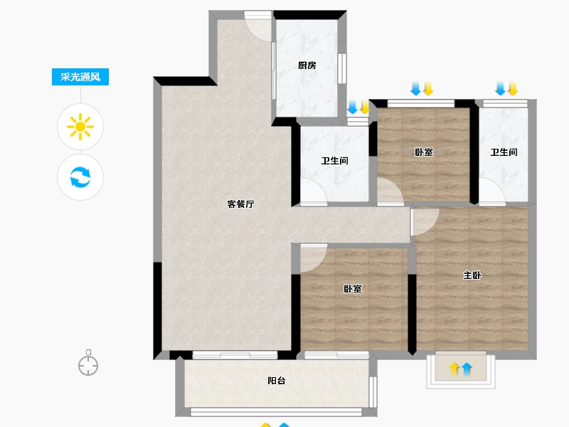 湖北省-襄阳市-海伦堡金科东方美院-87.20-户型库-采光通风