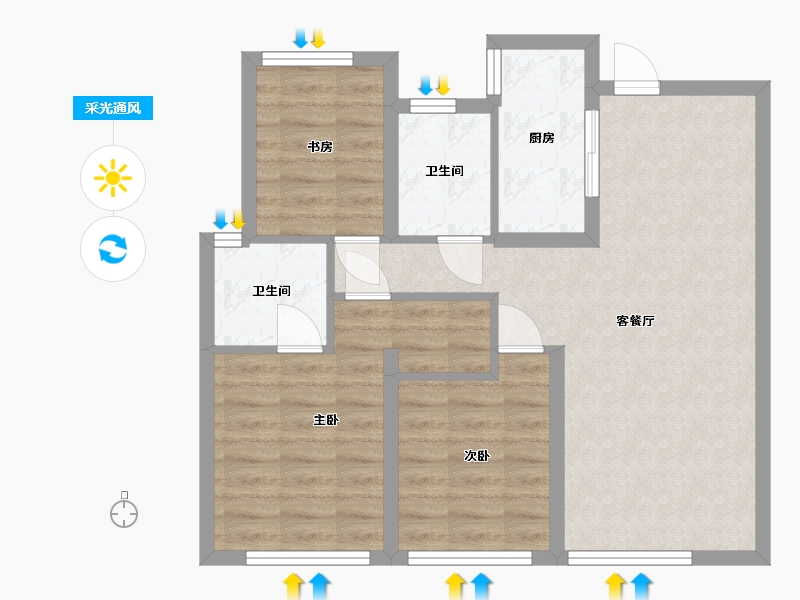 浙江省-温州市-华鸿中央原墅-80.00-户型库-采光通风