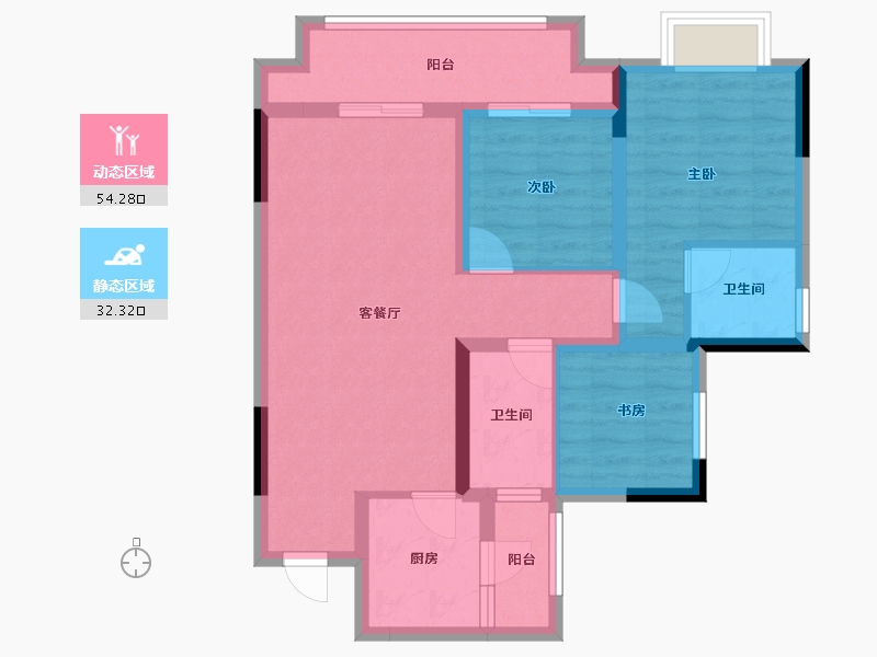 重庆-重庆市-中建南宸玖樾-75.99-户型库-动静分区