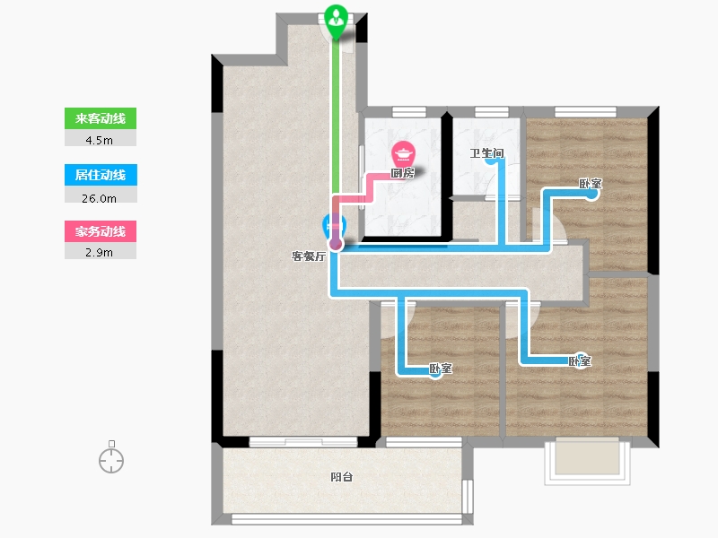 湖北省-襄阳市-海伦堡金科东方美院-77.60-户型库-动静线