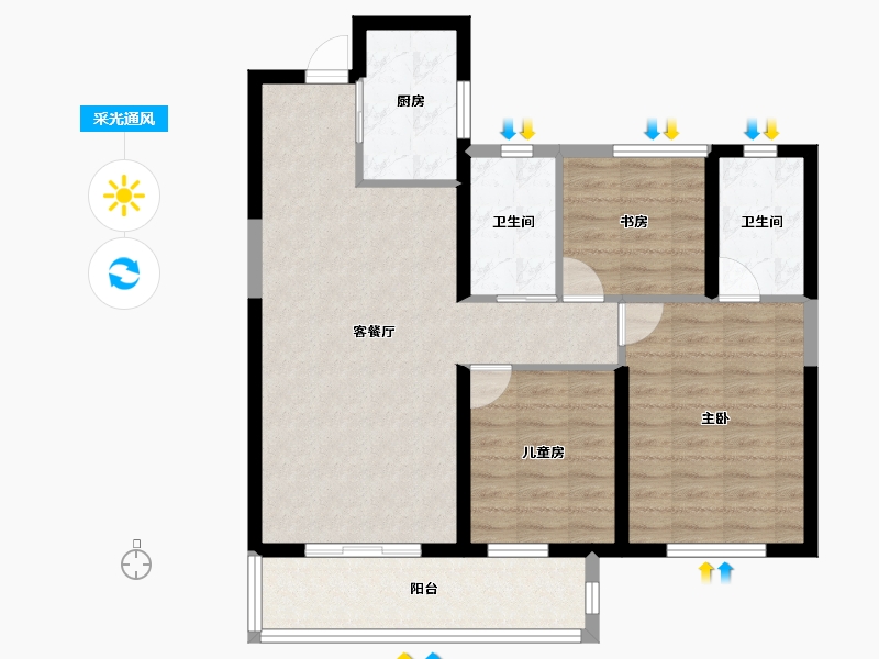 湖北省-襄阳市-滨江正荣府-86.40-户型库-采光通风