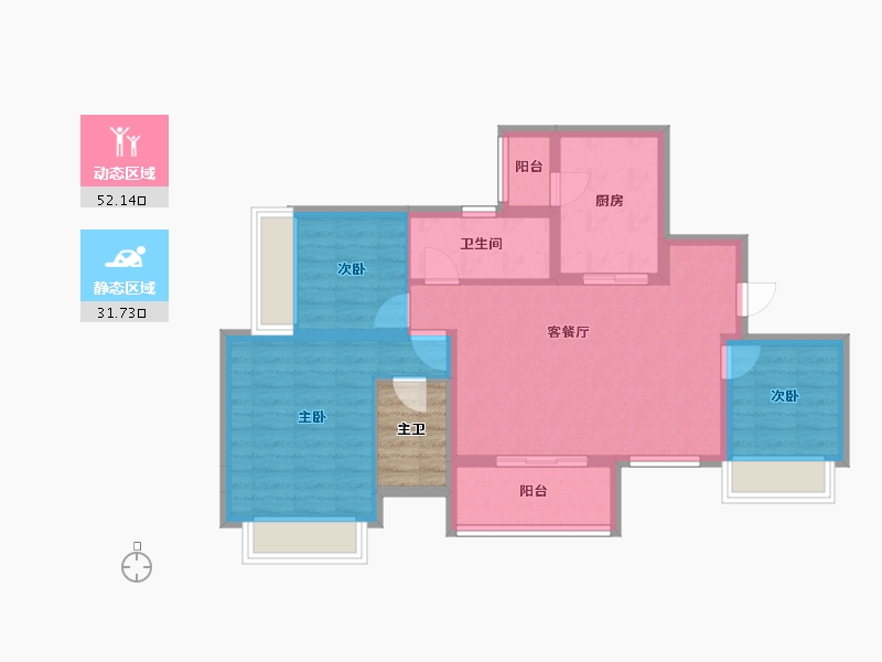 四川省-成都市-金科集美星宸-78.38-户型库-动静分区