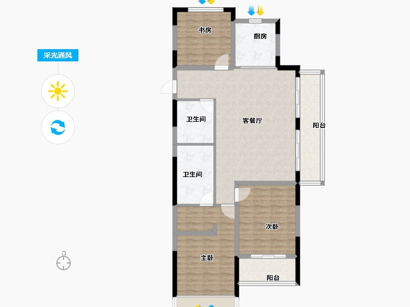 浙江省-绍兴市-中国铁建花语江南-105.66-户型库-采光通风