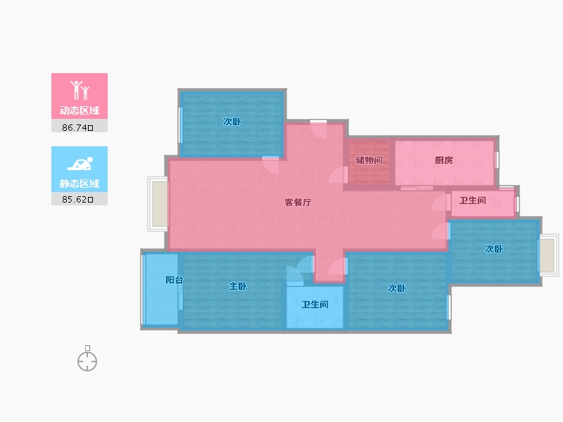 内蒙古自治区-鄂尔多斯市-嘉明商住-155.00-户型库-动静分区